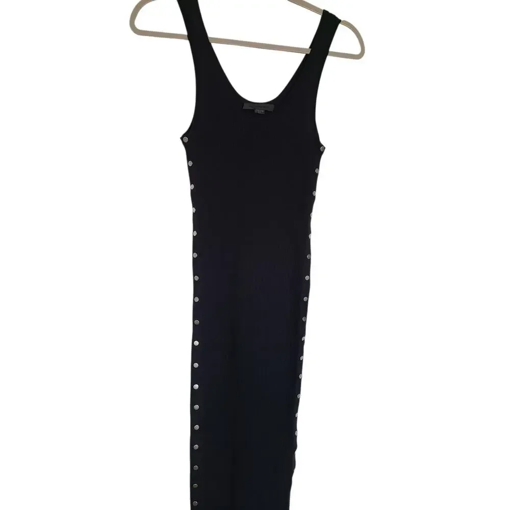 Alexander Wang Scoop Neck Ribbed Midi Dress Size Small Black - Picture 2 of 7